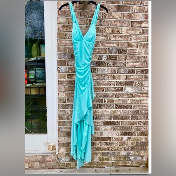 Y2K Turquoise Mermaidcore Glittery Ruffle Prom Dress - Picture 8 of 8